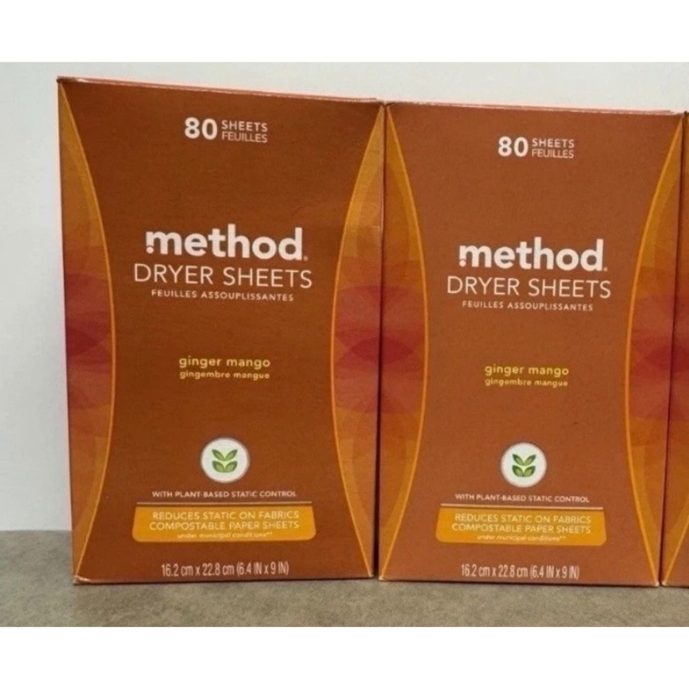 2x Boxes Method Paper Dryer Sheets Ginger Mango 80 Sheets NEW Discontinued
